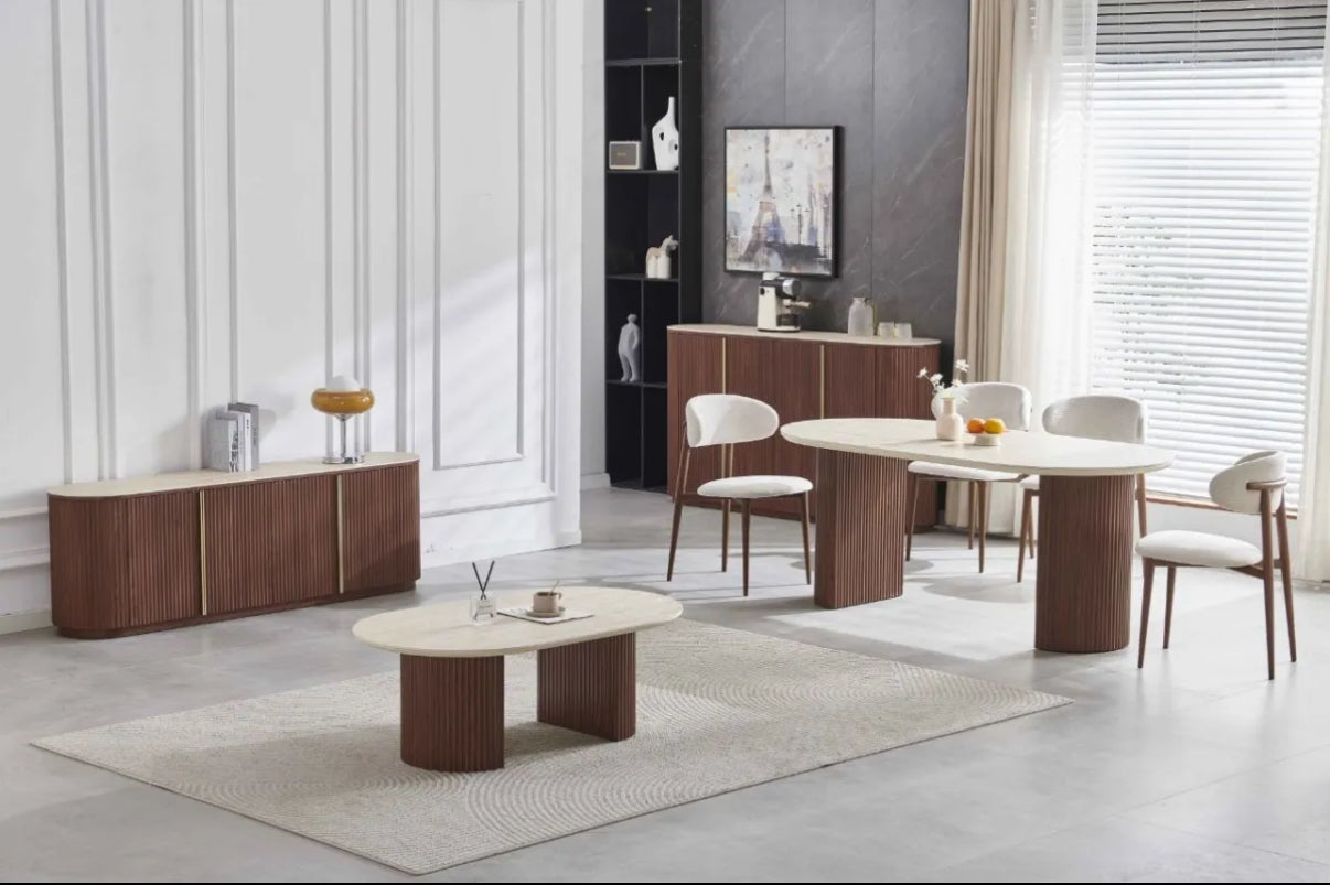 Table Calypso Noyer Travertin Céramique